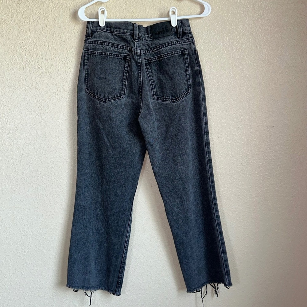 UNIF Washed Black High Waisted Raw Hem Straight Leg Jeans Size 27 100% Cotton - Picture 4 of 13